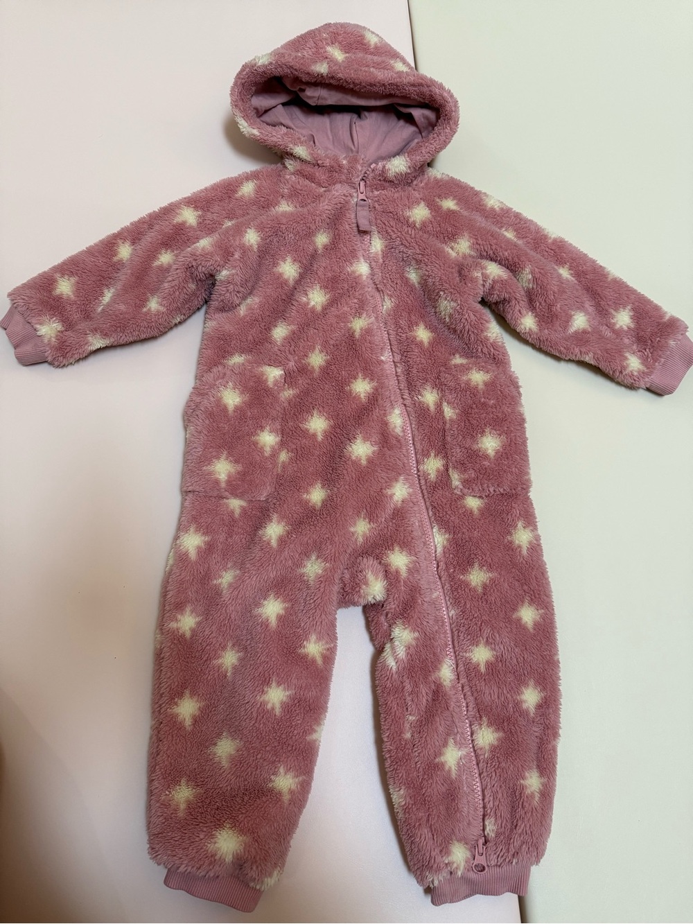 Hanna Andersson Girls Pink Star Fuzzy Fleece Hooded Jumpsuit Size 100/ 3T
